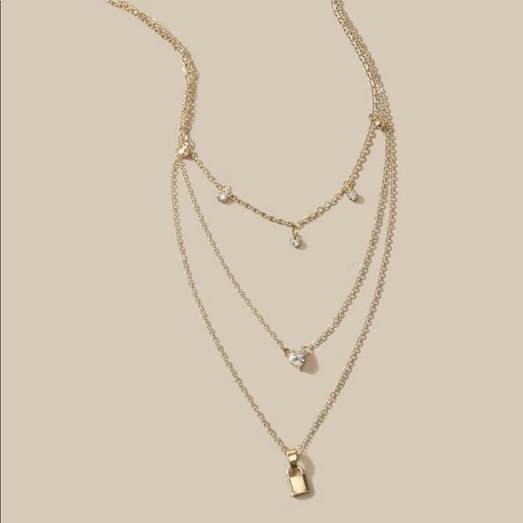 • Alexis • Layered Lock + Rhinestone Necklace - Picture 2 of 4